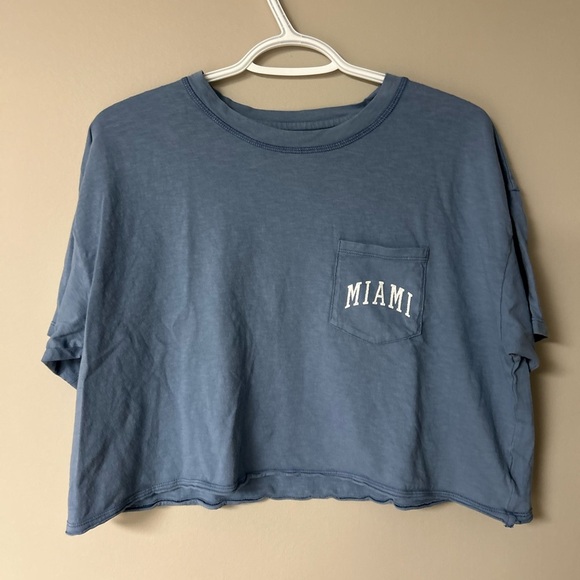 American Eagle Blue Cropped T-Shirt - Picture 1 of 4